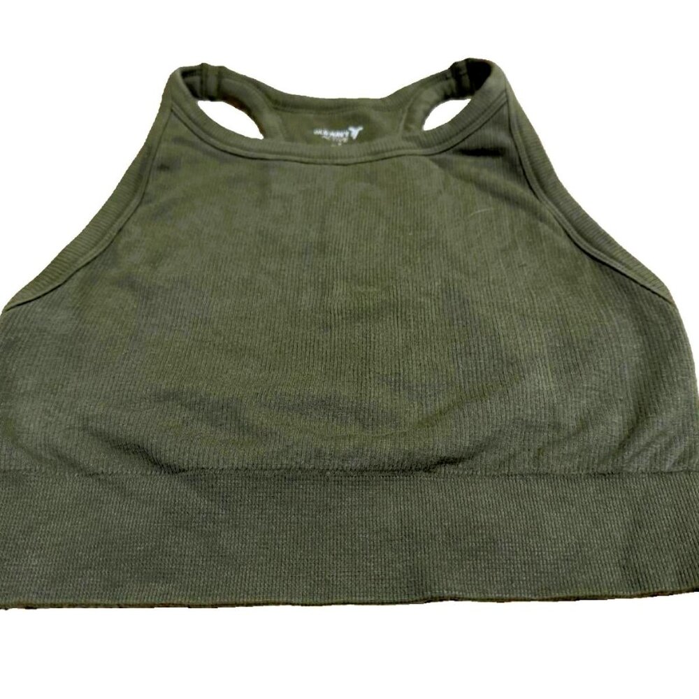 Old Navy Women's Small Ribbed Knit High Neck Cropped Sports Bra Green size S